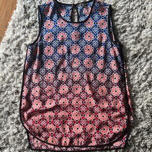 Vince Camuto Geometric Floral Sleeveless Blouse - Blue and Pink